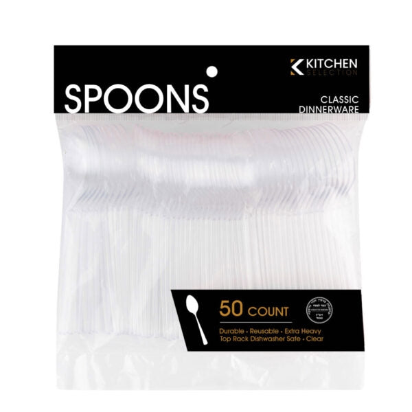 Kitchen Deluxe Heavy Weight Clear Flatware - 50 Count - The Closeout Connection