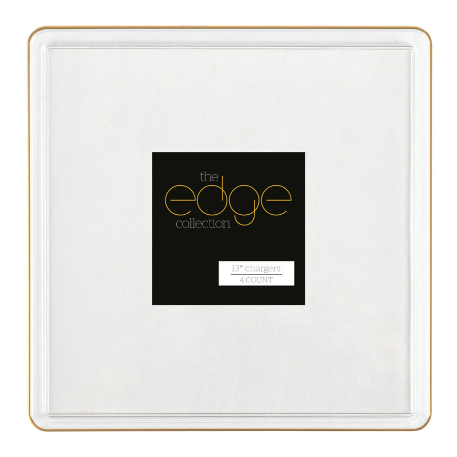 Square Chargers Clear/Gold Rim - 4 Count - The Closeout Connection