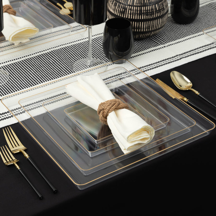 Square Chargers Clear/Gold Rim - 4 Count - The Closeout Connection