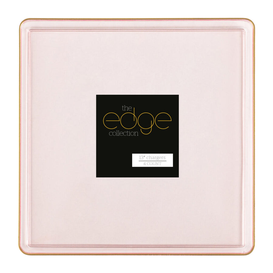 Square Chargers Pink Transparent/Gold Rim - 4 Count - The Closeout Connection