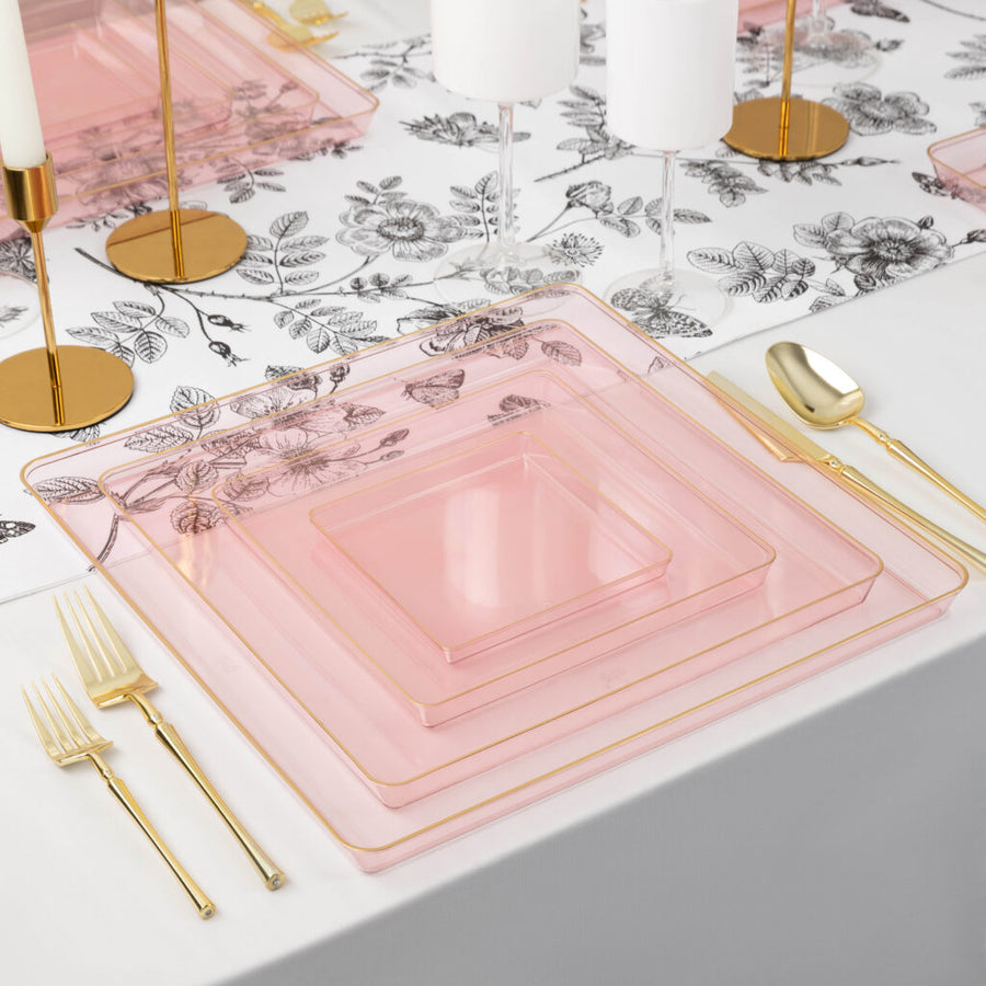 Square Chargers Pink Transparent/Gold Rim - 4 Count - The Closeout Connection