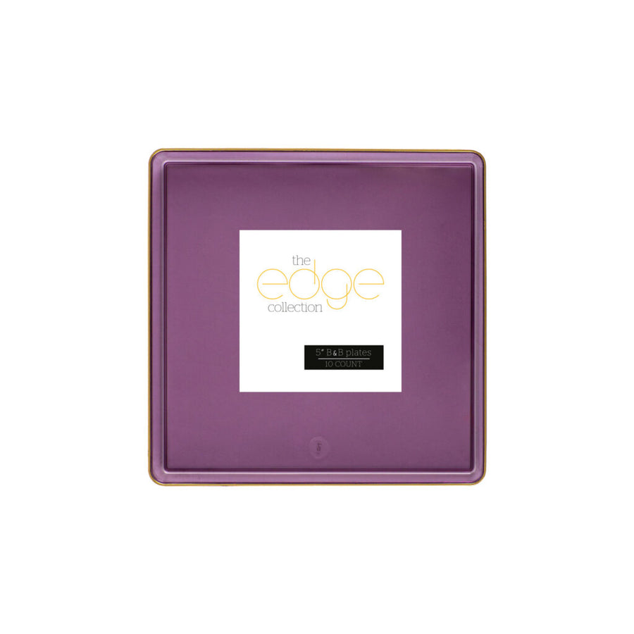 Square Plates Purple Transparent/Gold Rim - 10 Count - The Closeout Connection