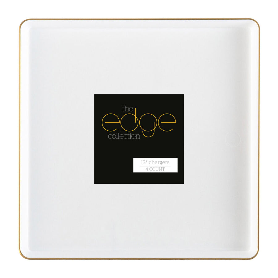 Square Chargers White/Gold Rim - 4 Count - The Closeout Connection