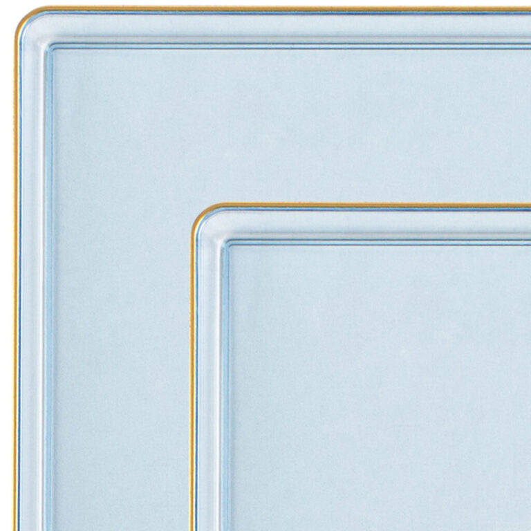 Edge Collection Square Plates Blue/Gold Rim - 10 Count - The Closeout Connection