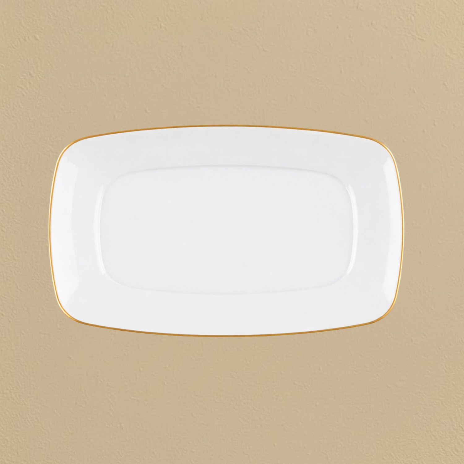 Organic Rectangle White/Gold Rim Tray 12.75″ - 6 Count