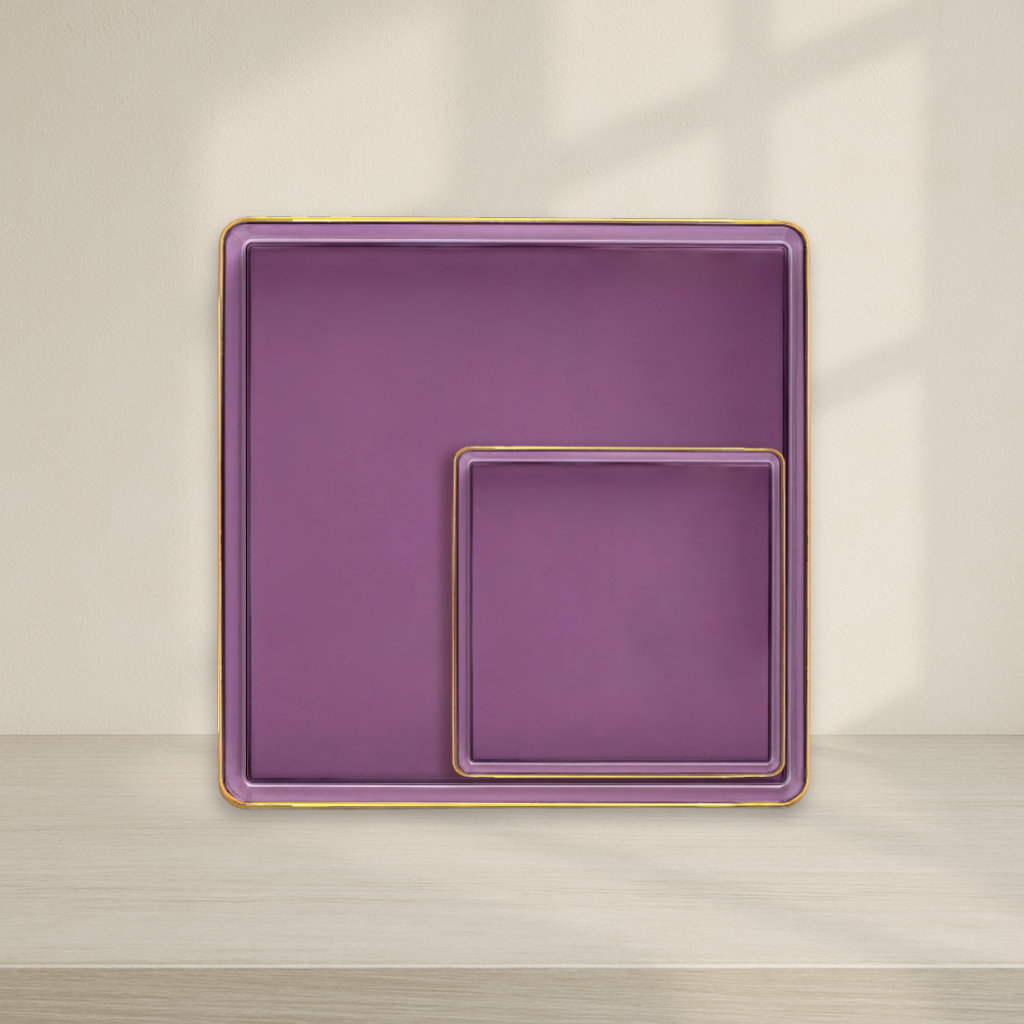 Square Plates Purple Transparent/Gold Rim - 10 Count