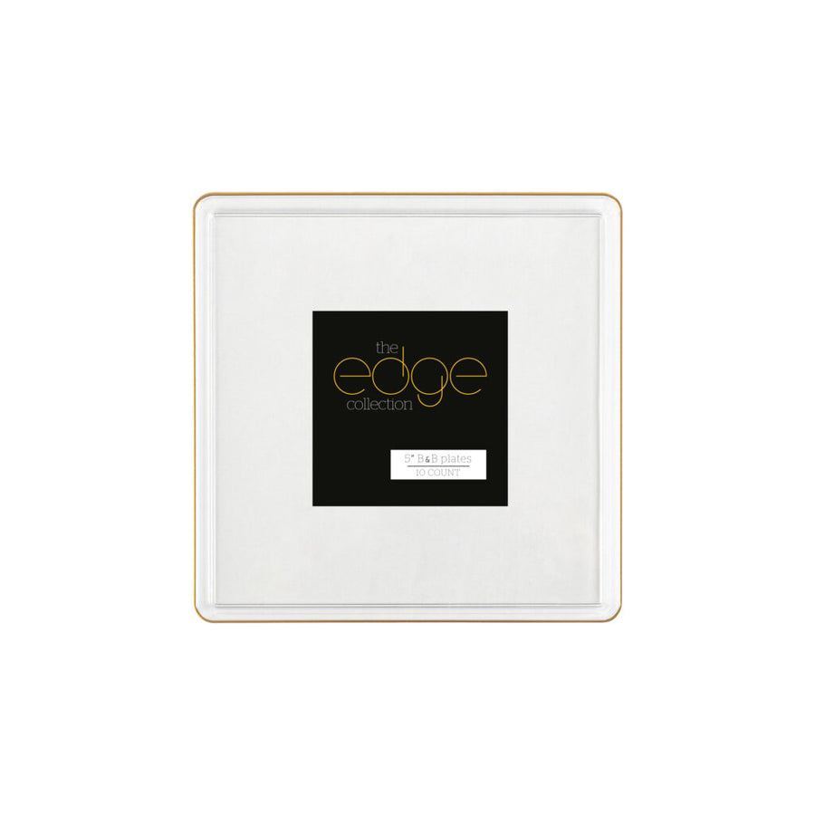 Square Plates Clear/Gold Rim - 10 Count - The Closeout Connection