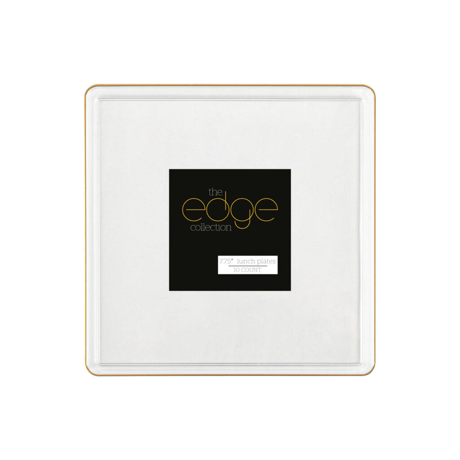 Square Plates Clear/Gold Rim - 10 Count - The Closeout Connection