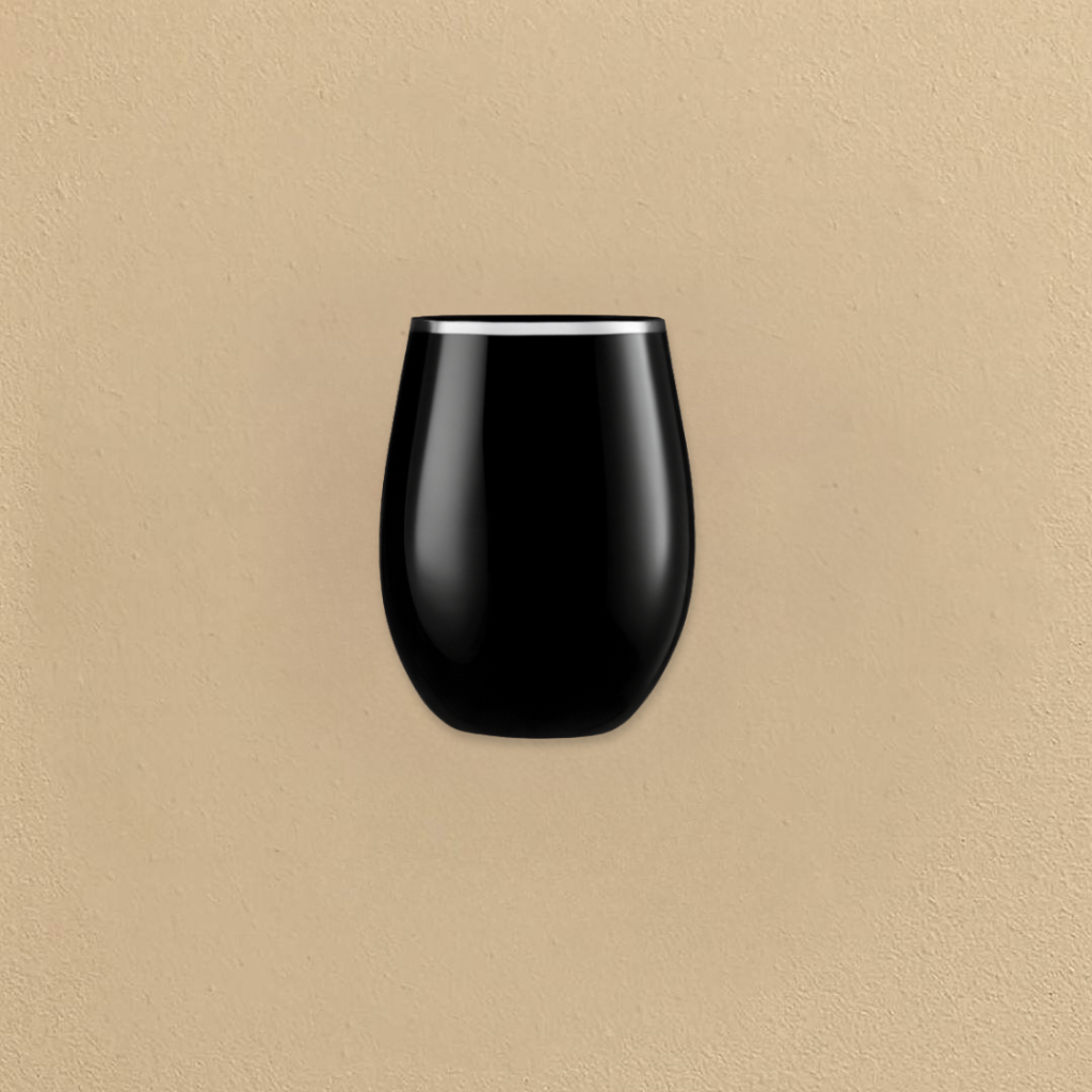 Stemless Black with Silver Rim Wine Goblet