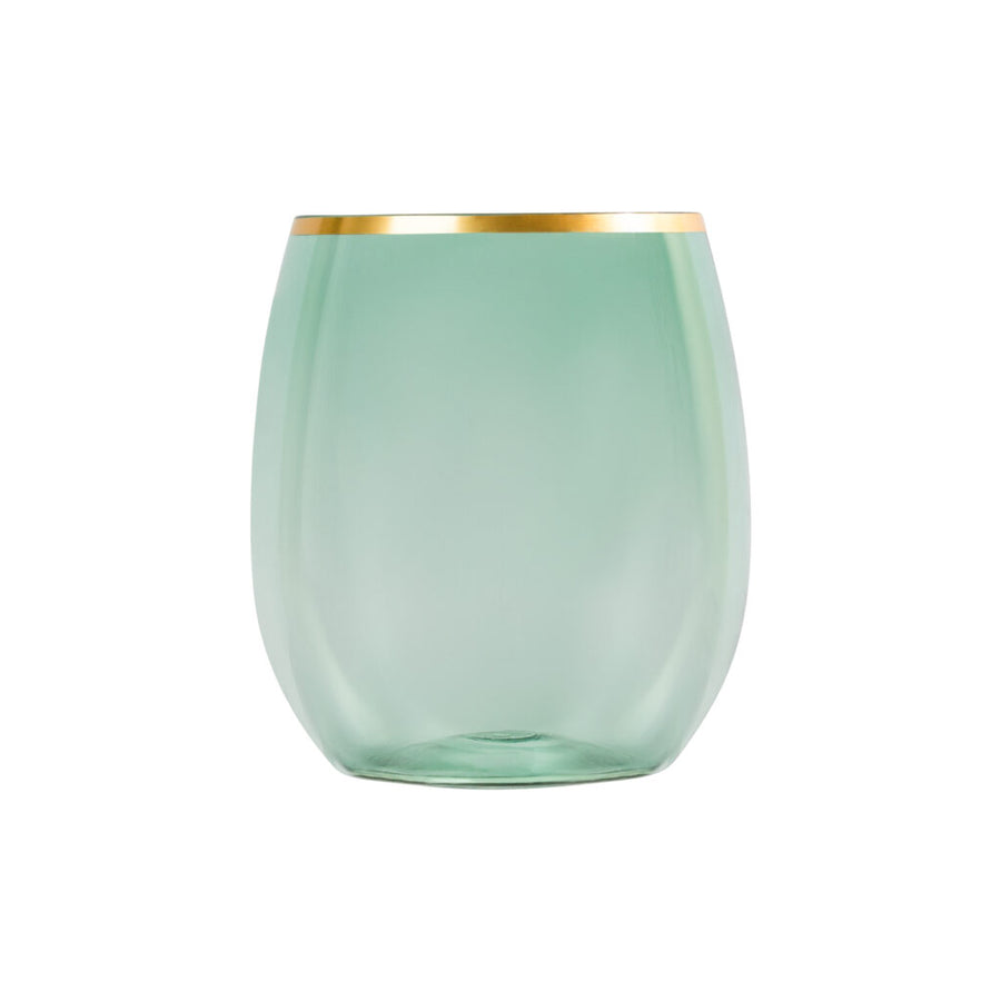 Green/Gold Rim Stemless Goblets- 6 Count - The Closeout Connection
