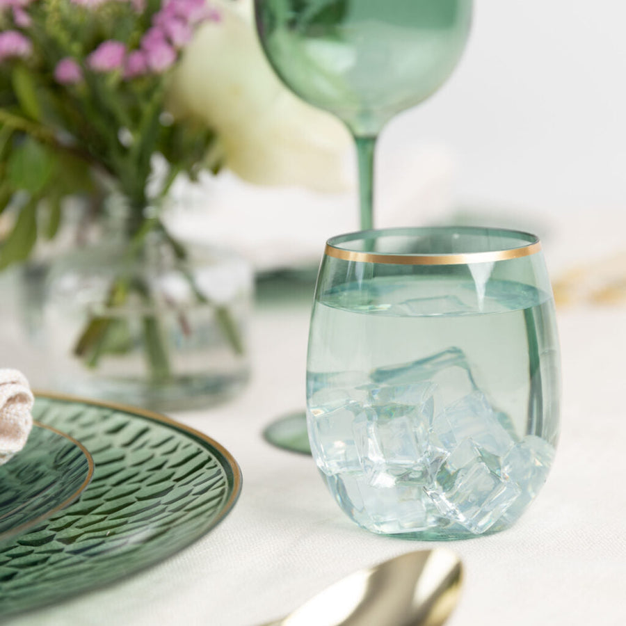 Gold Rim Stemless Goblets 12 oz - 6 Count