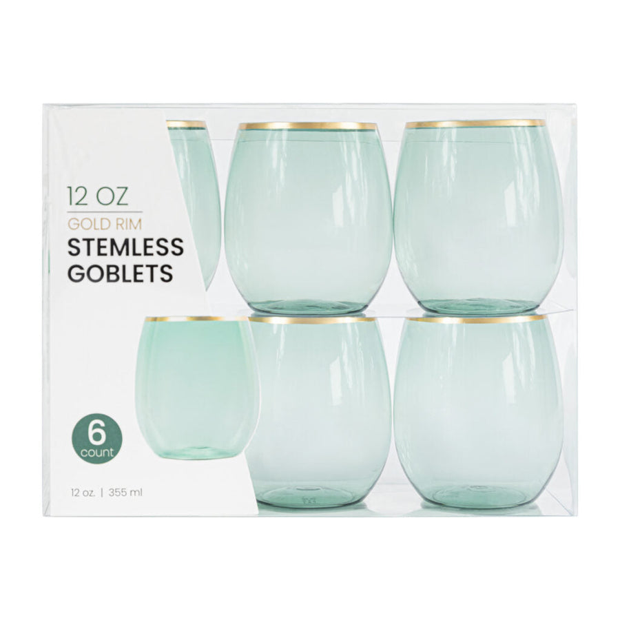 Gold Rim Stemless Goblets 12 oz - 6 Count