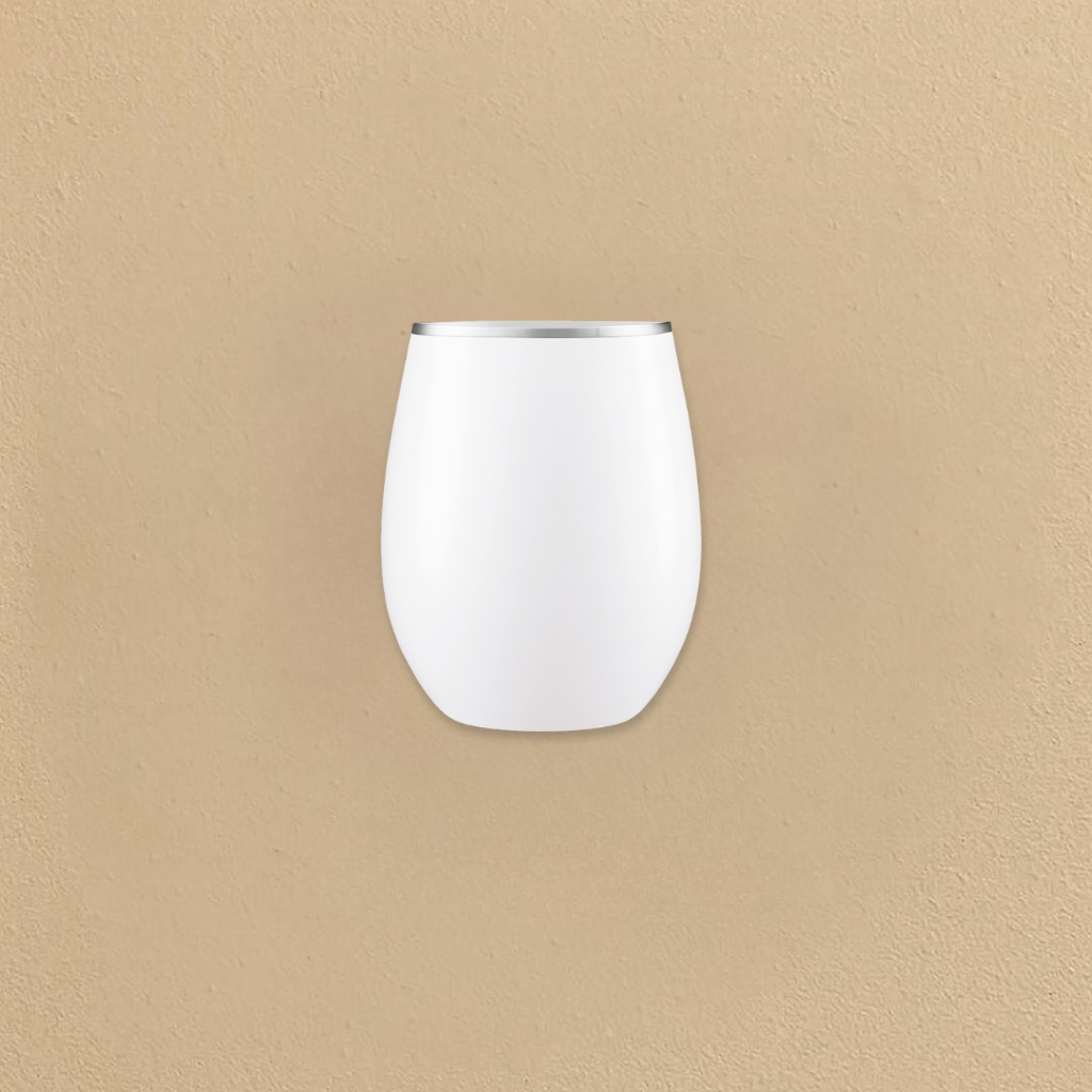 Stemless White with Silver Rim Plastic Wine Goblet