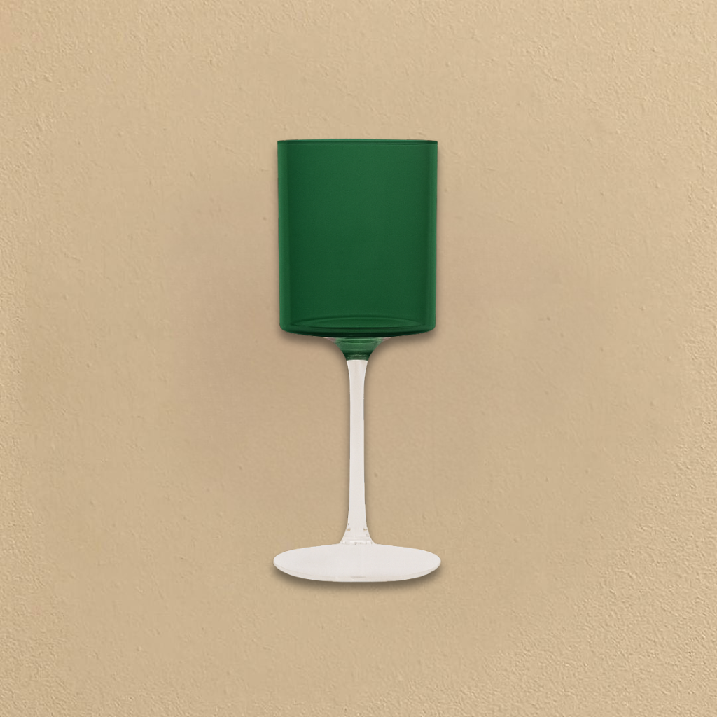 Two Tone Wine Glass Green/Clear- 5 Count