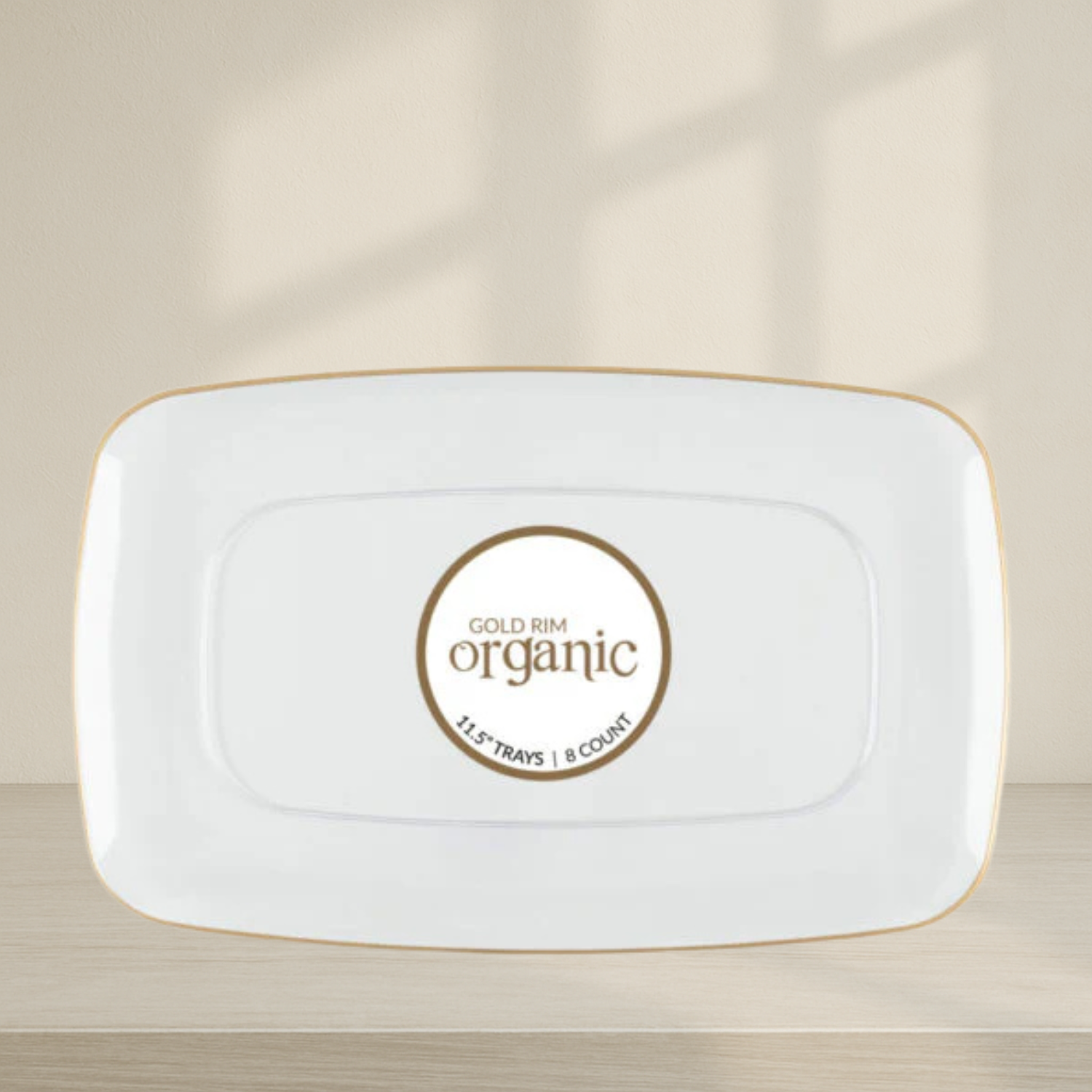 Organic Rectangle Tray Clear/Gold Rim 11.5″ - 8 Count