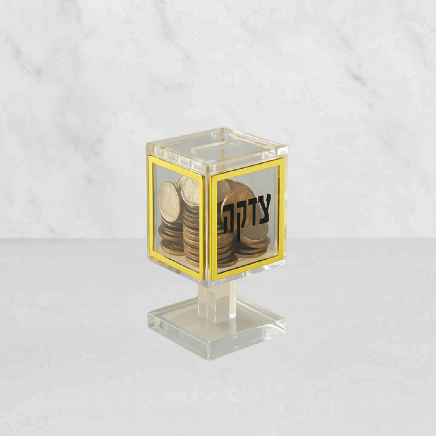 Lucite Clear & Gold Coin Box