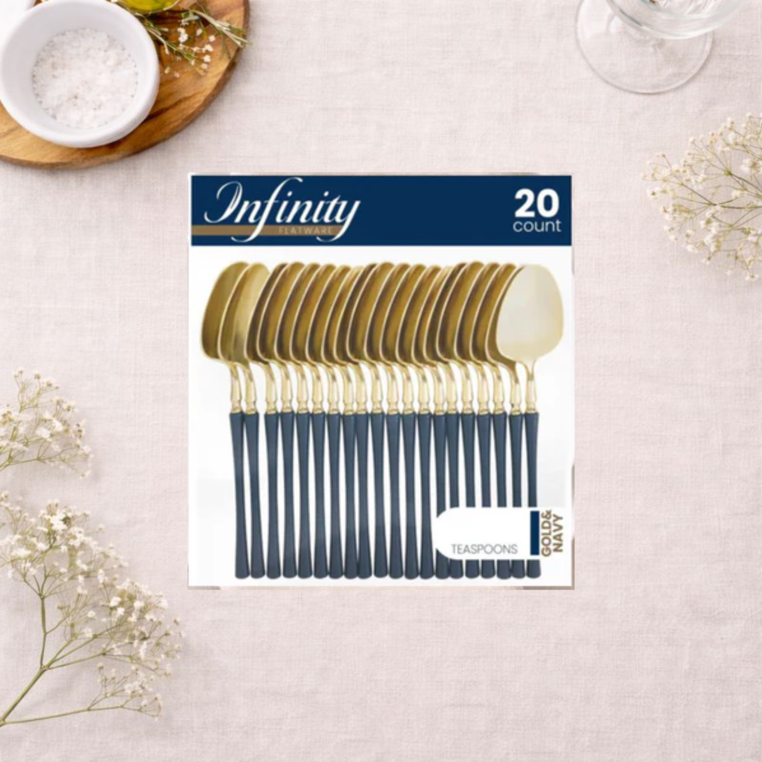 Gold and Navy Teaspoons- 20 Count