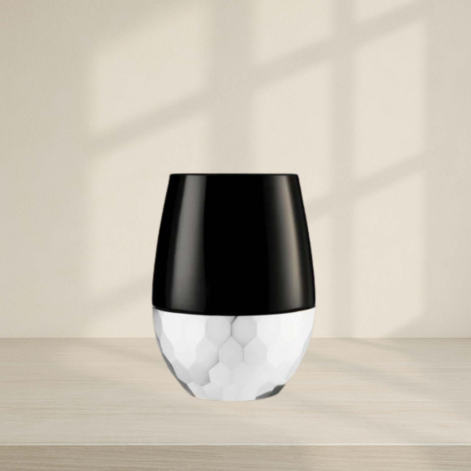 Stemless Black with Silver hammered Wine Goblet