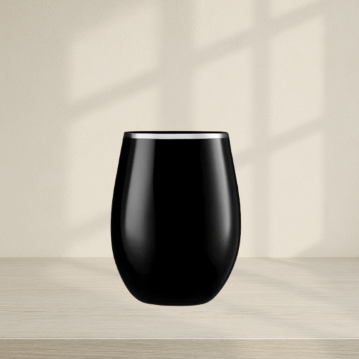 Stemless Black with Silver Rim Wine Goblet