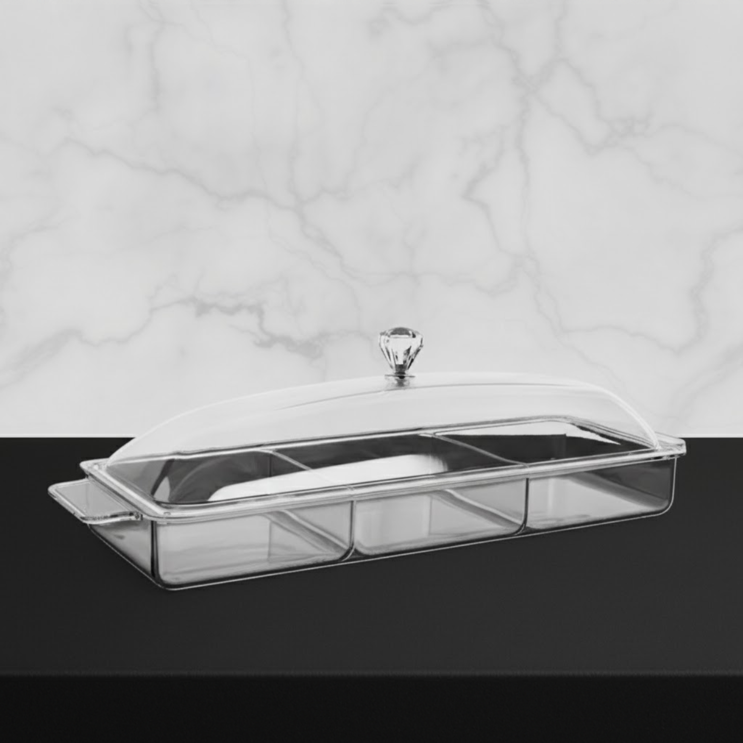 Clear Lucite 3-Section Serving Tray with Lid