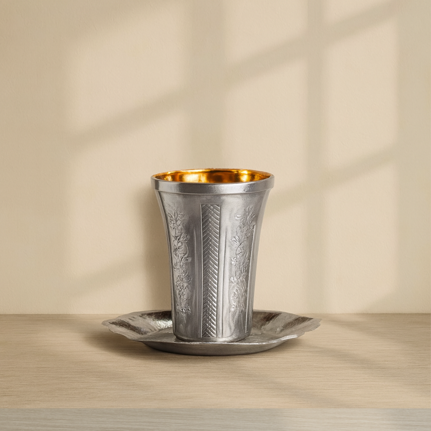 Diamond Silver Like Kiddush Cup & Plates - 10 CT