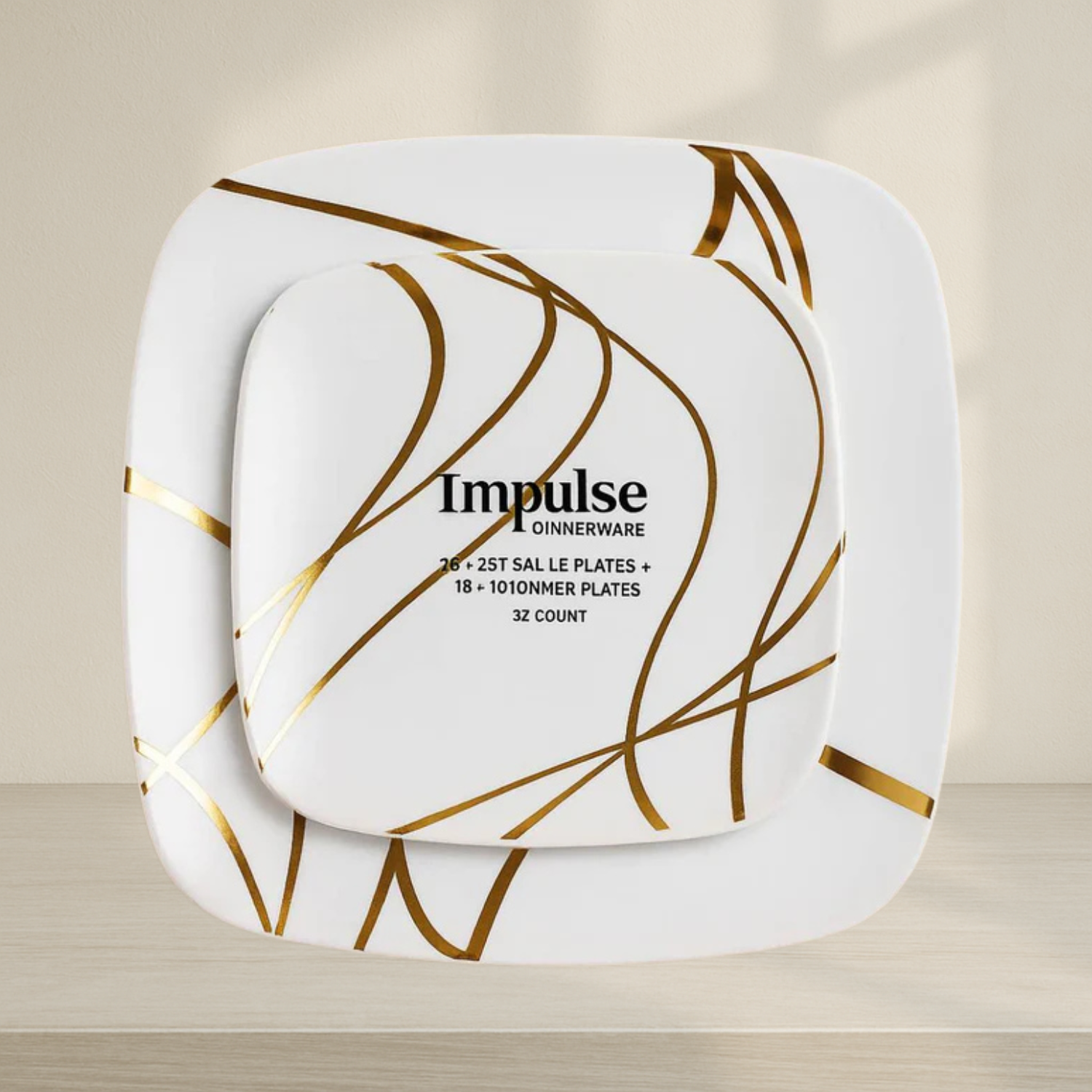 The Combo White & Gold Square Plates - 32 Count