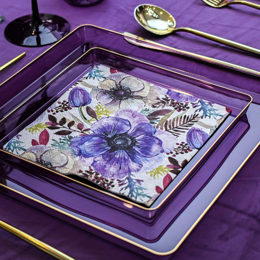 142 Piece Set - Purple Petal Scape 10 Guests - The Closeout Connection