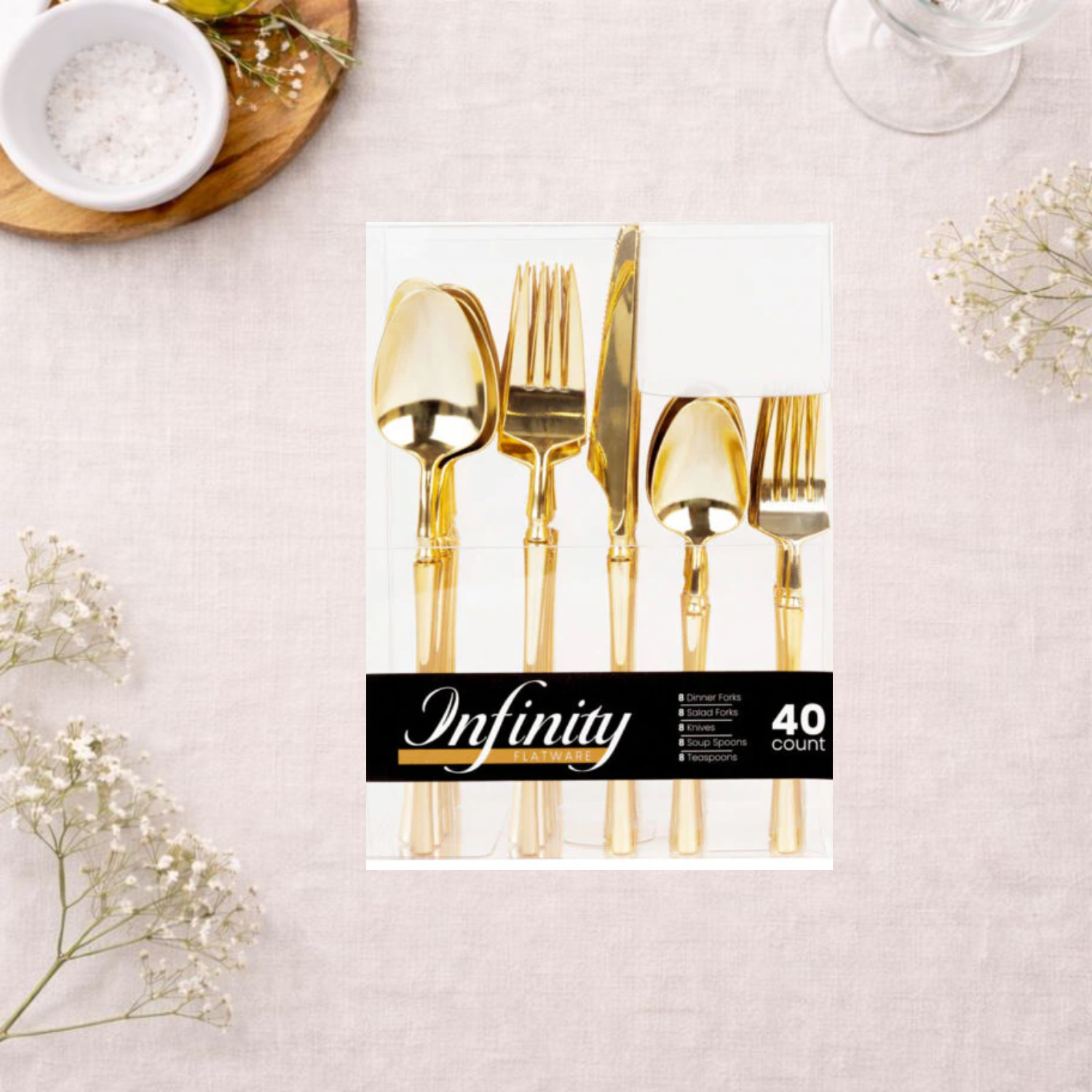 Infinity Flatware Gold Comb Set- 40 Count