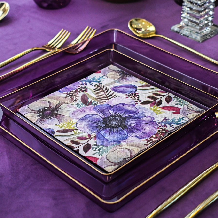 142 Piece Set - Purple Petal Scape 10 Guests - The Closeout Connection