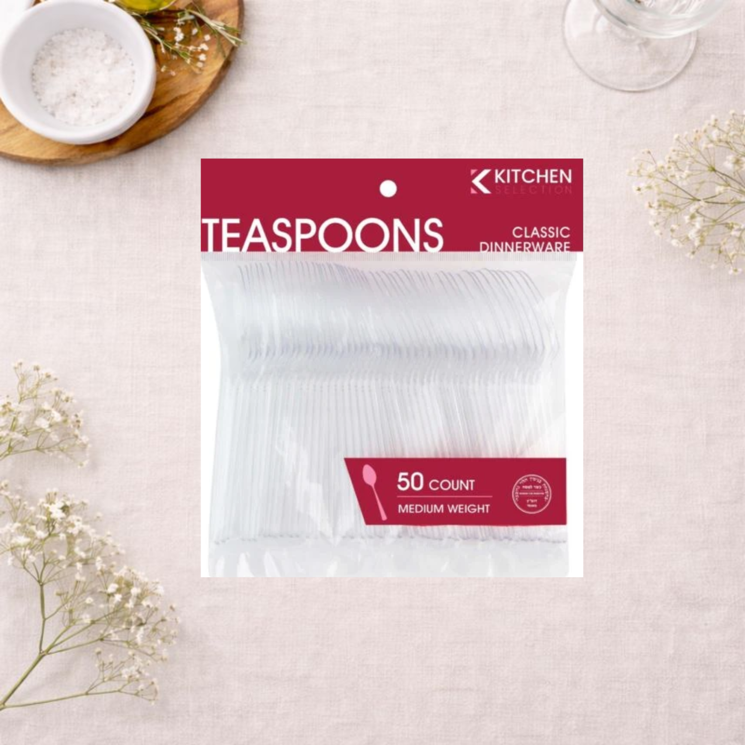 Medium Weight Clear Teaspoons- 50 Count