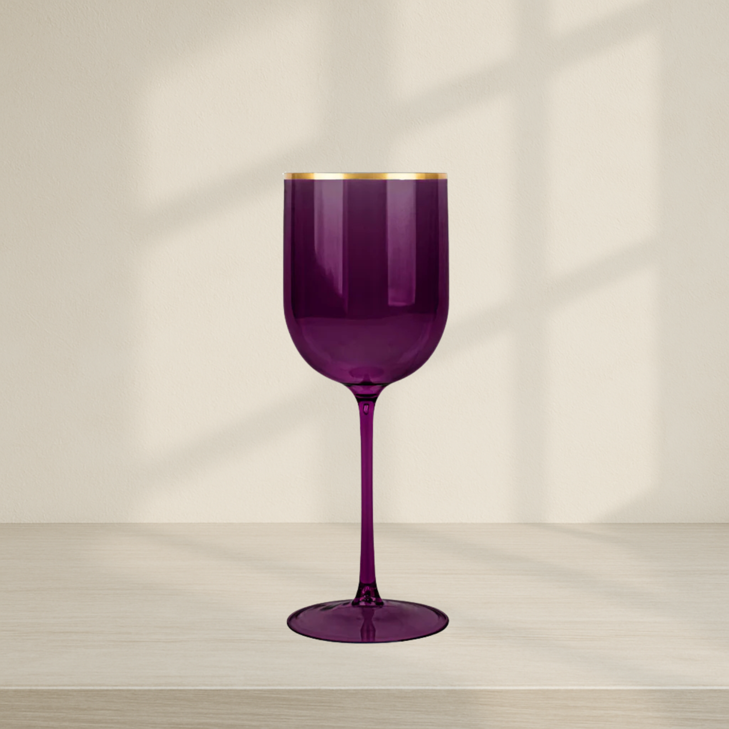 Wine Glasses Purple Gold Rim -  5 Count