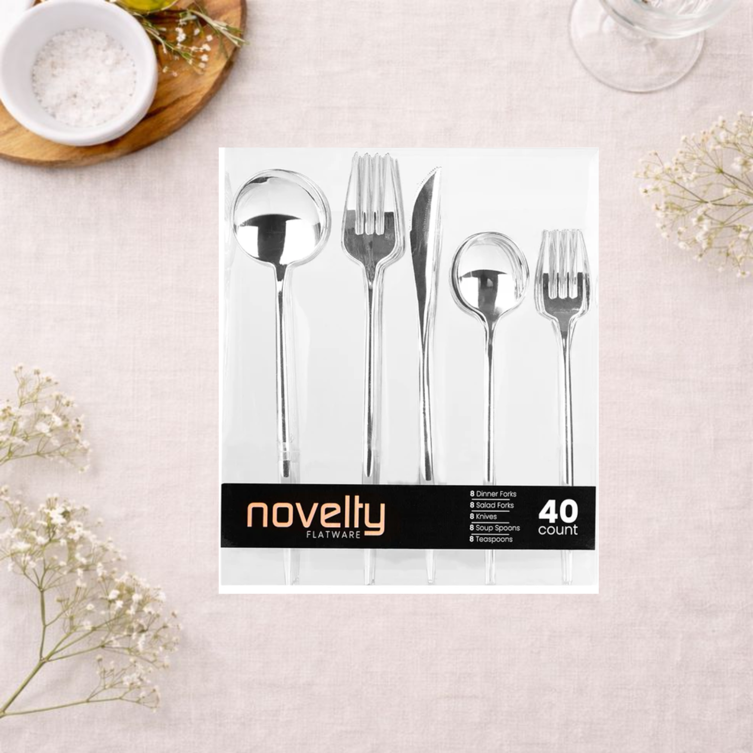 Novelty Flatware Silver Combo Set- 40 Count