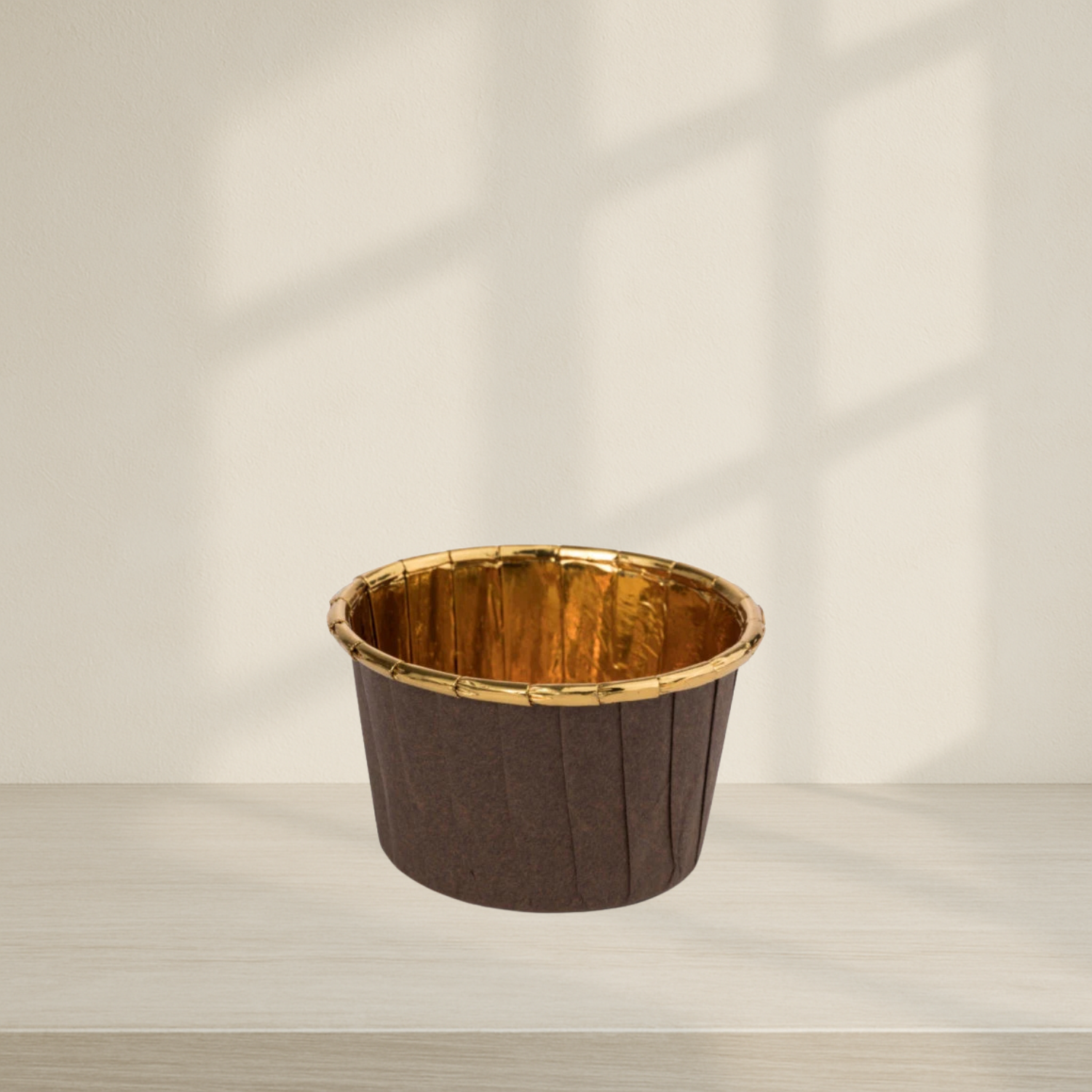 Brown Pleated Baking Cups w/ Gold Rim - 16 Count