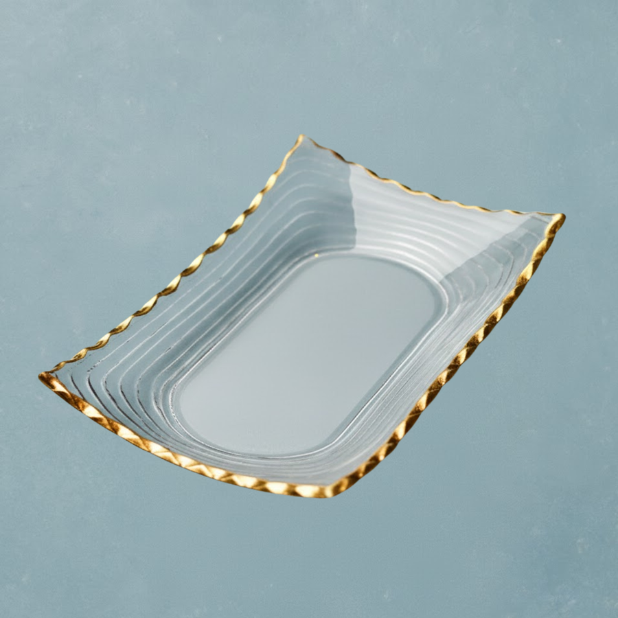 Rectangular Clear Glass Tray with Gold Rim - The Closeout Connection