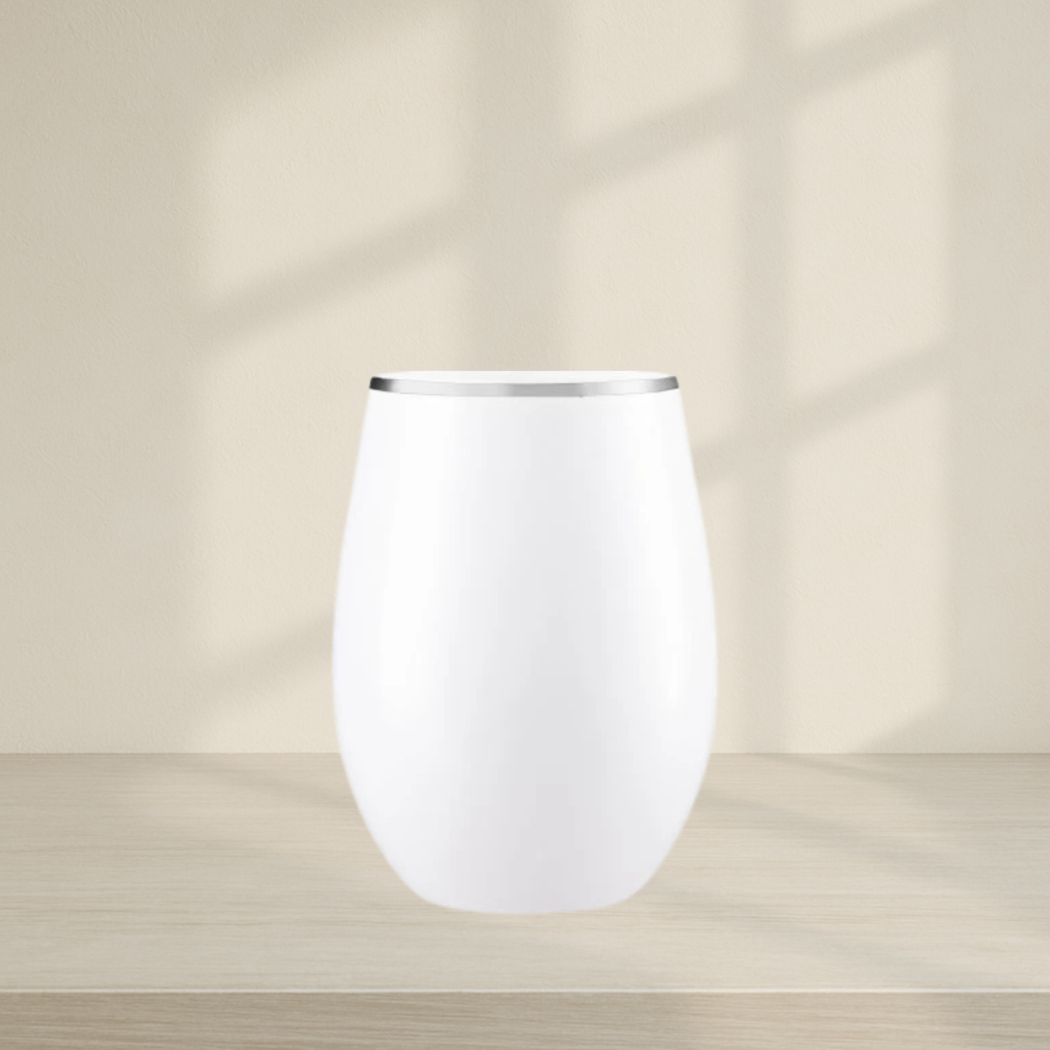 Stemless White with Silver Rim Plastic Wine Goblet