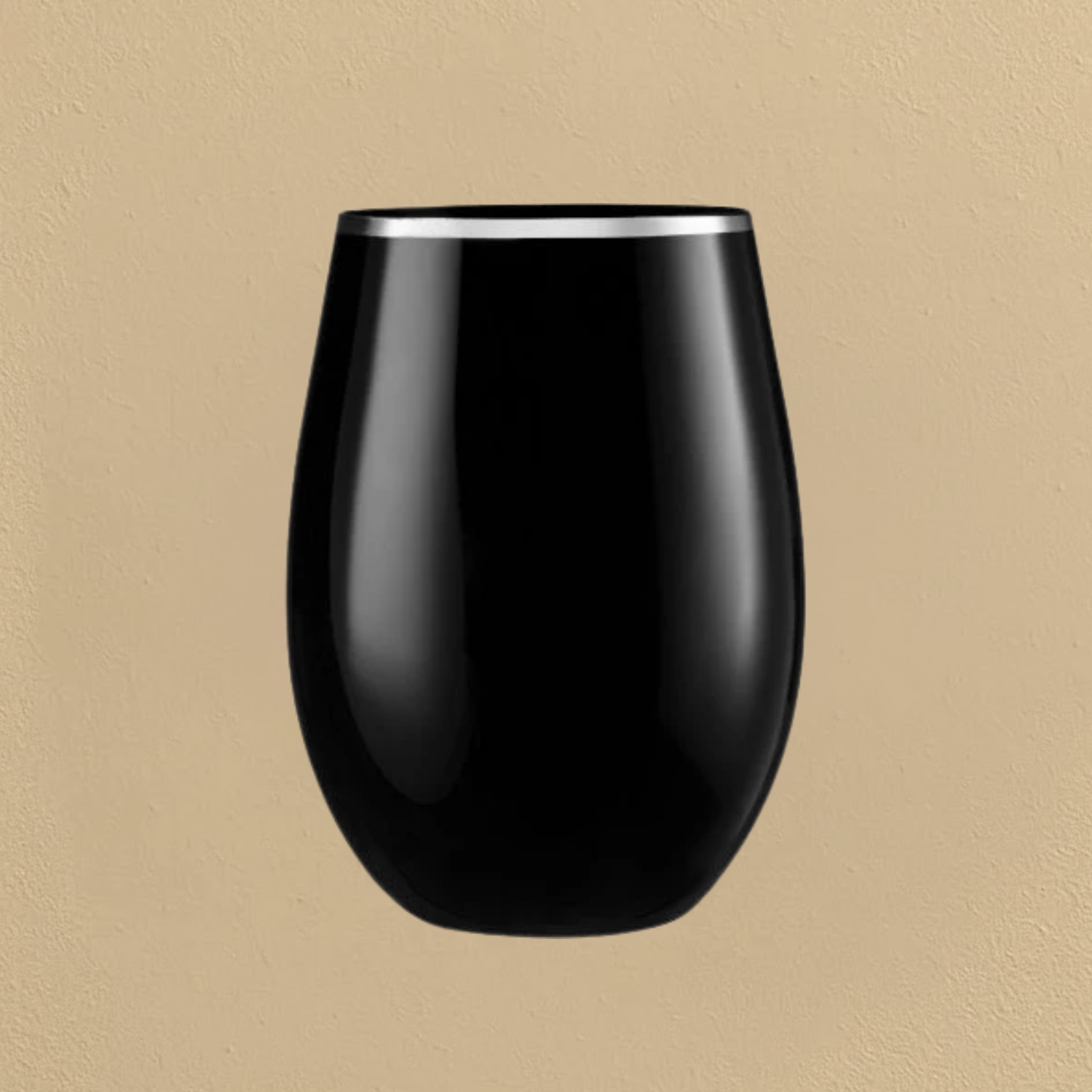 Stemless Black with Silver Rim Wine Goblet
