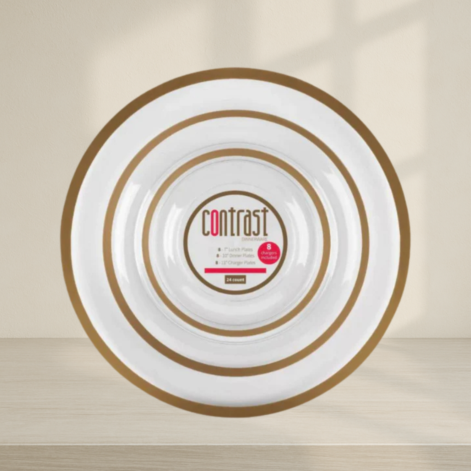 Contrast Combo Plates Clear Gold Rim - 24 Count