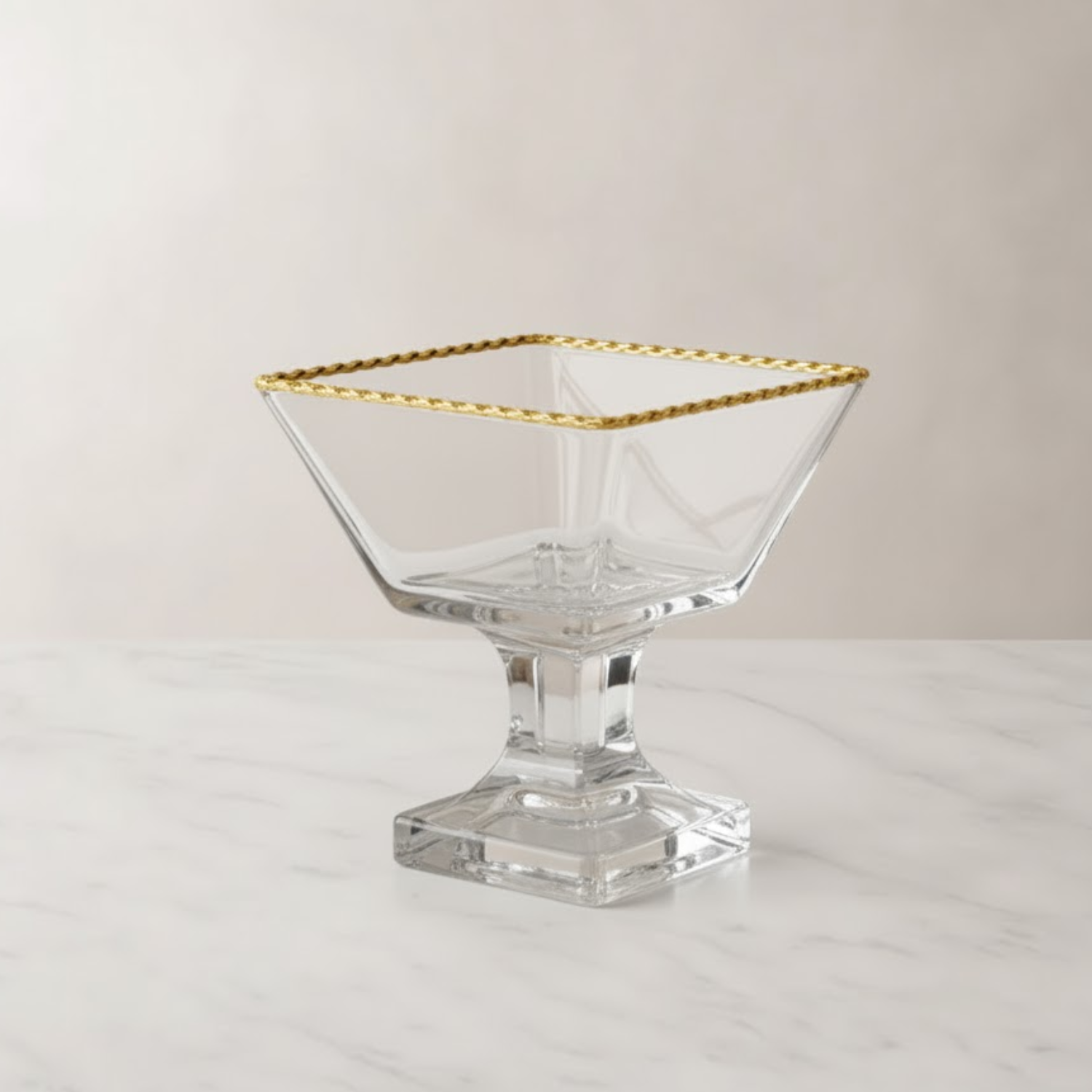 Monte Carlo Square Gold Rimmed Pedestal Dessert Cups - 6oz