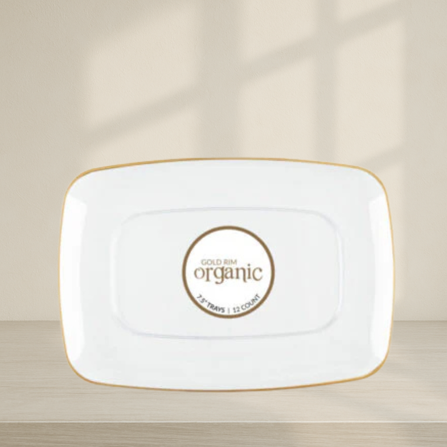 Organic Clear/Gold Rim Rectangle Tray 7.5″ - 12 Count