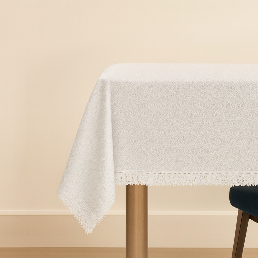 White Lace Swirl Design Tablecloth - The Closeout Connection