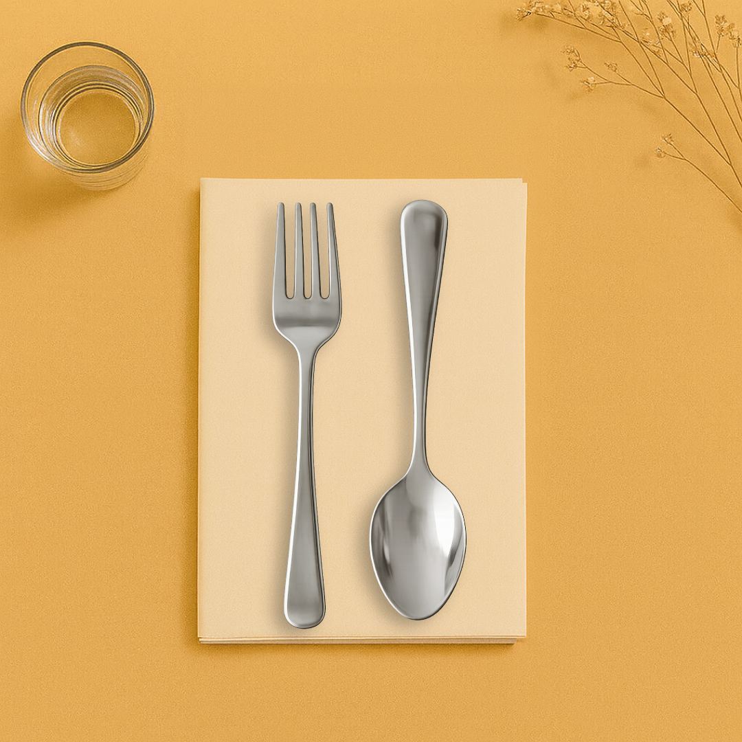2 Sets Serving Spoon and Fork Set Silver- 4 Count