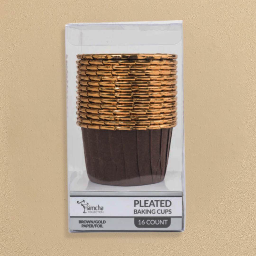 Brown Pleated Baking Cups w/ Gold Rim - 16 Count