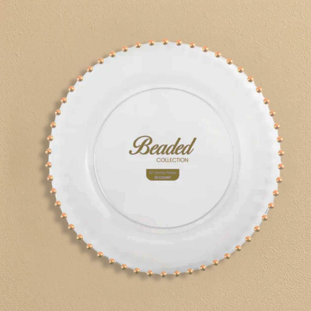 Beaded Collection Clear/Gold 10″ Plates