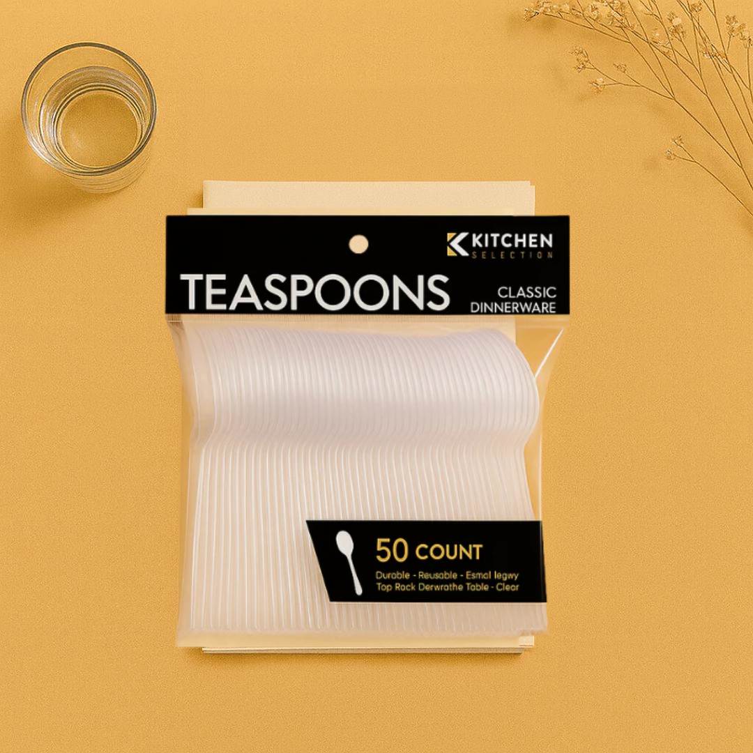 Deluxe Heavy Weight Clear Teaspoons- 50 Count