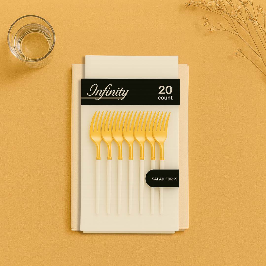 Infinity Gold and White Salad Forks- 20 Ct