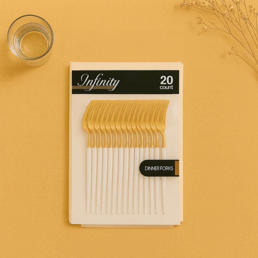 Gold and White Dinner Forks- 20ct