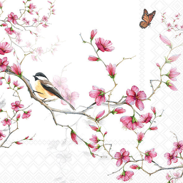 Bird & Blossom White Lunch Napkin - 20 Count