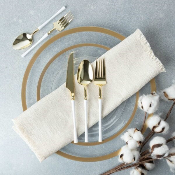 Gold and White Soup Spoons- 20 Count