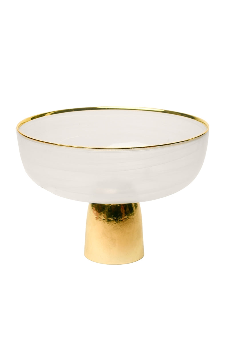 Glass Alabaster Bowl with Gold Stand