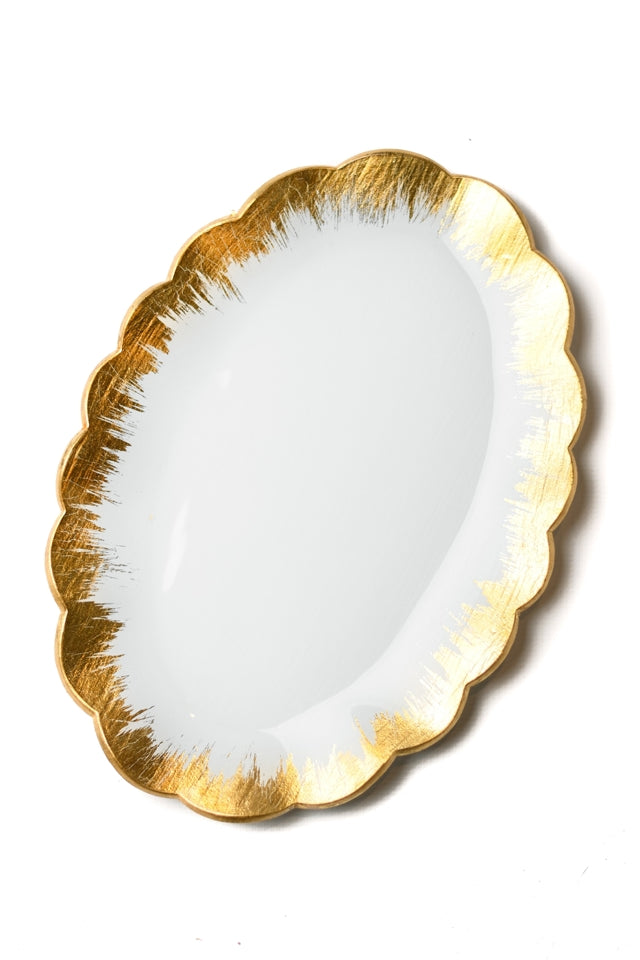 Oval White Glass Tray with Gold Rim